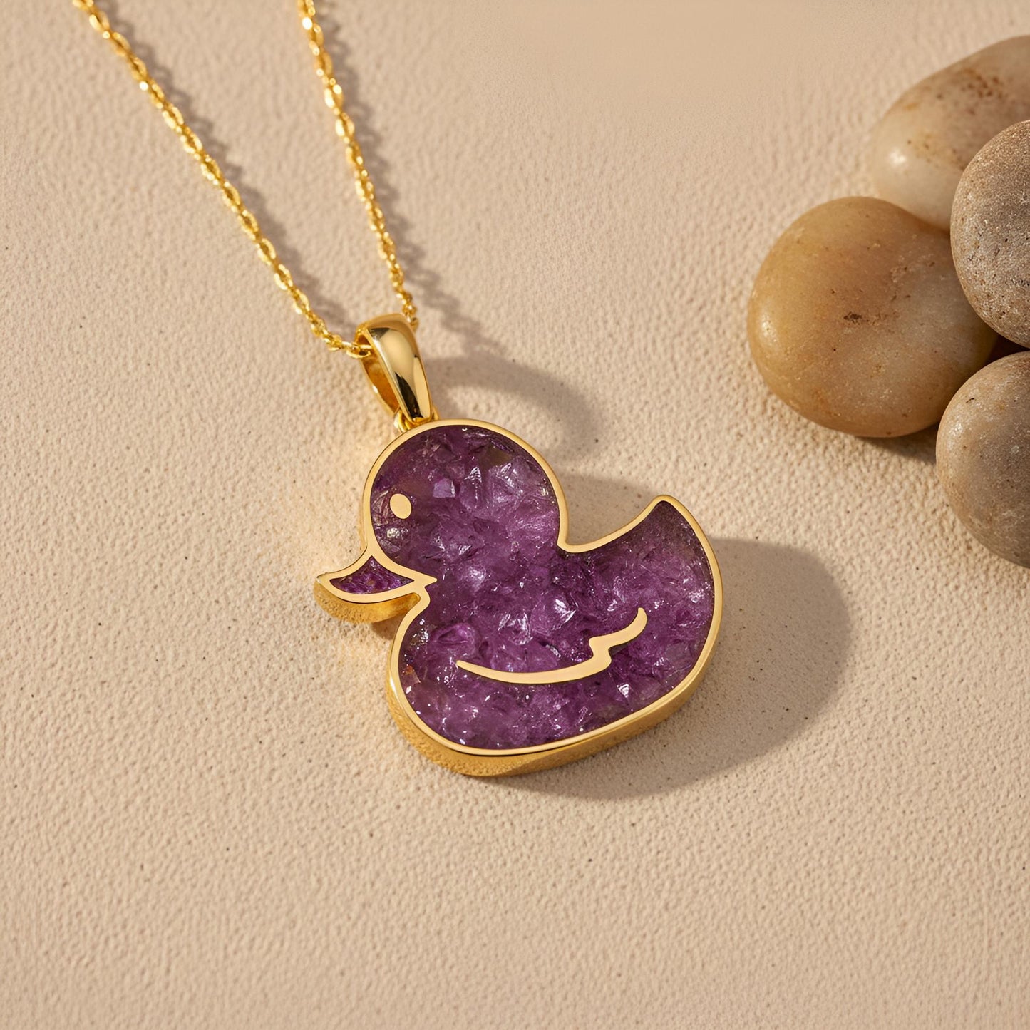 Amethyst Duck Pendant Necklace | 14K Gold Plated Sterling Silver Jewelry | Gemstone Animal Design | Handmade Gift for Women