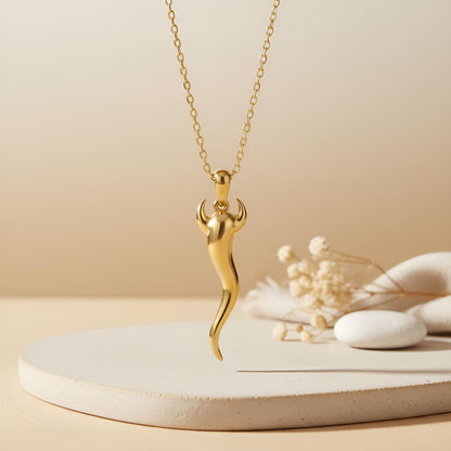 Horn Necklace | 14K Gold Plated 925 Sterling Silver Handmade | Talisman Protection Jewelry | Lucky Gift for Her
