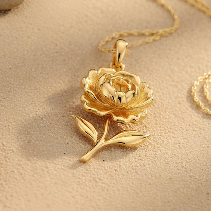 Peony Flower Necklace | 18K Gold Plated Silver Jewelry | Handmade Botanical Pendant | Elegant Gift for Women