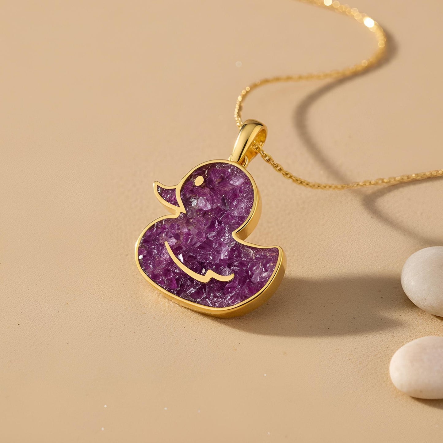 Amethyst Duck Pendant Necklace | 14K Gold Plated Sterling Silver Jewelry | Gemstone Animal Design | Handmade Gift for Women