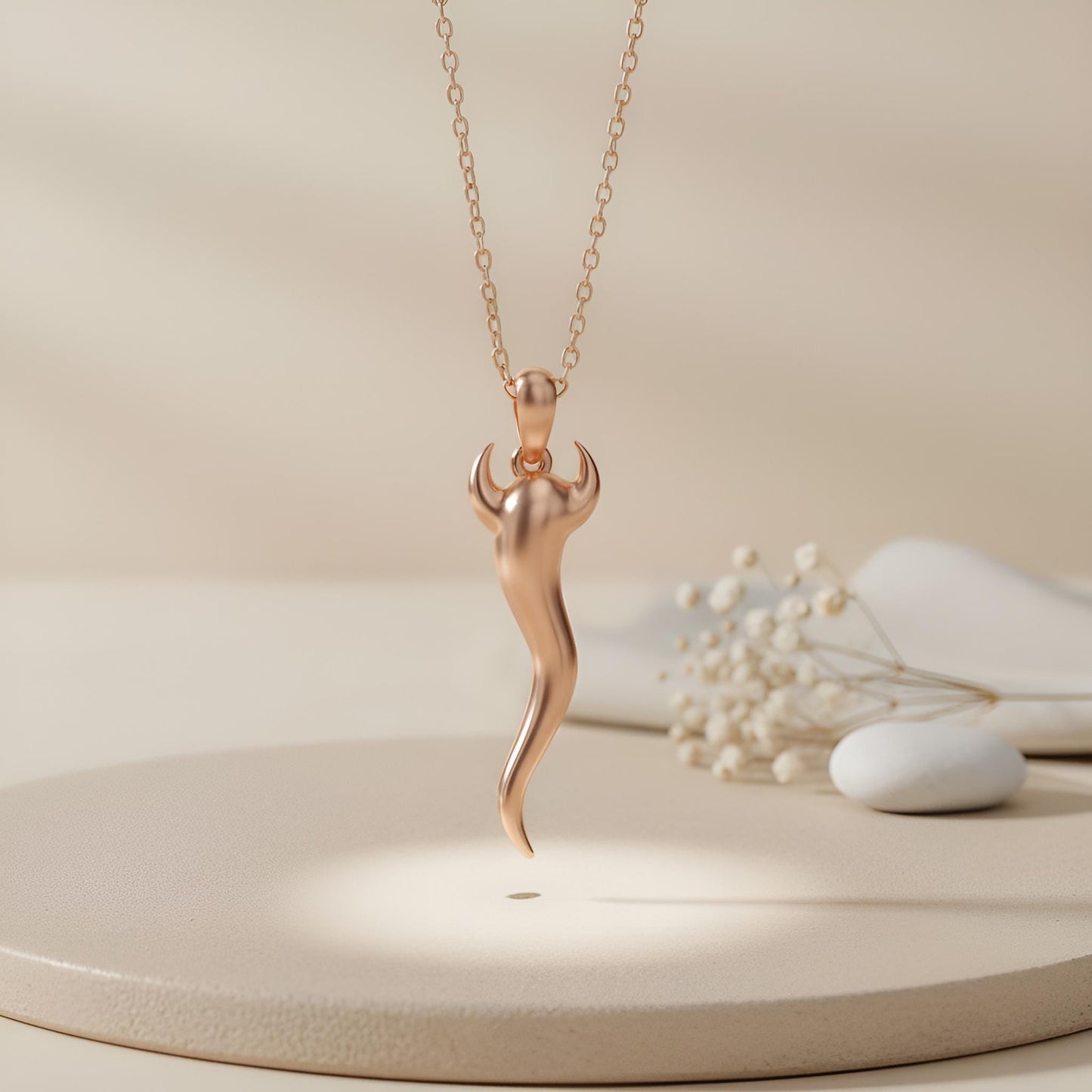 Horn Necklace | 14K Gold Plated 925 Sterling Silver Handmade | Talisman Protection Jewelry | Lucky Gift for Her