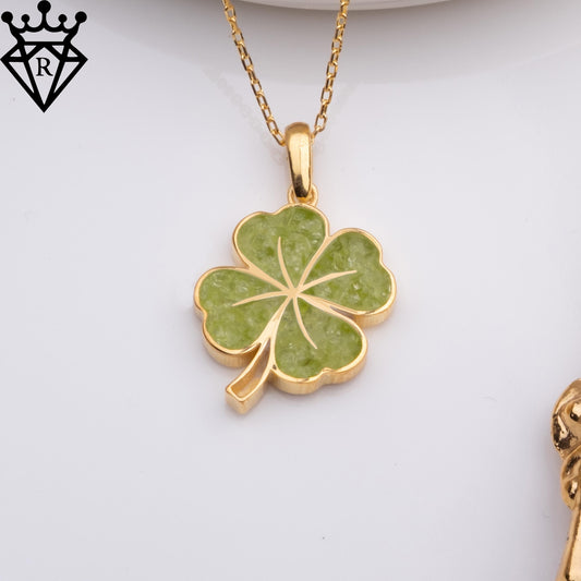 Peridot Clover Necklace: 14K Gold Plated Sterling Silver Lucky Pendant