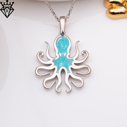 Turquoise Octopus Pendant Necklace: Sterling Silver, Handmade