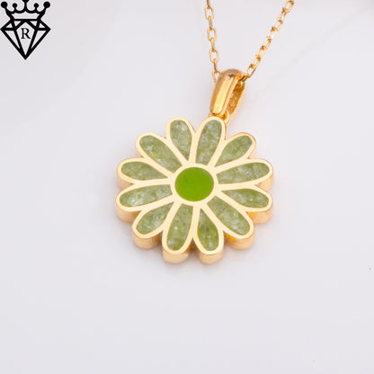 Peridot Daisy Necklace: 14K Gold Plated Sterling Silver Flower Pendant