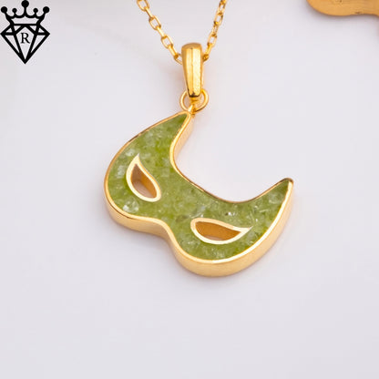 Peridot Mask Pendant Necklace: 925 Sterling Silver, Gold Plated