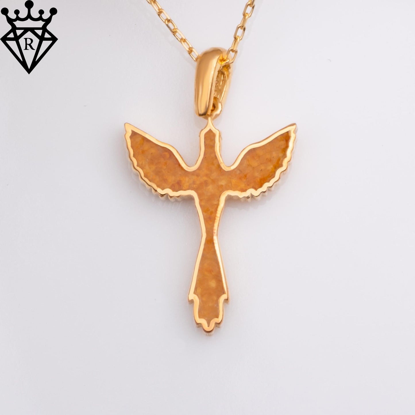 Amber Phoenix Necklace: 14K Gold & Sterling Silver Rebirth Pendant