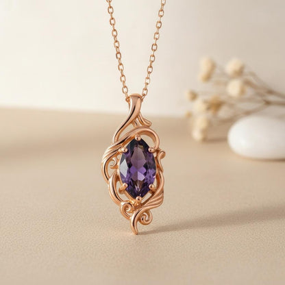 Elven Sapphire Necklace | 14K Gold Plated Silver Jewelry | Blue Gem Fantasy Design | Royal Gift for Her