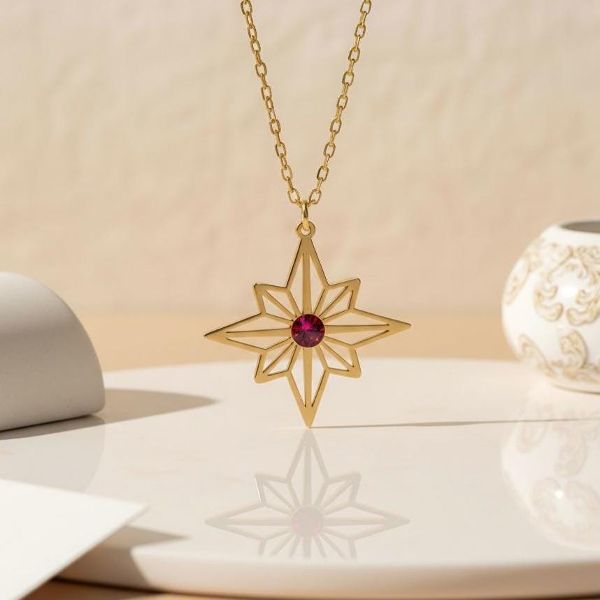 Origami North Star Necklace | 925 Sterling Silver Unisex | Celestial Minimalist Symbol | Gift for Guidance and Inspiration