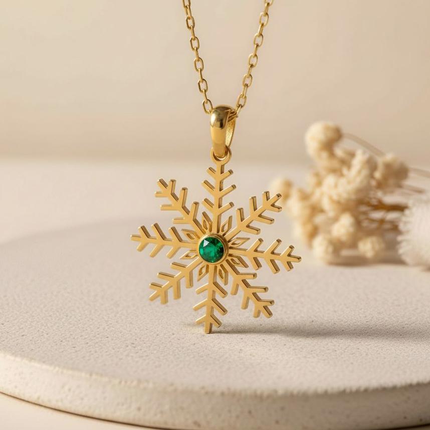 Snowflake Birthstone Necklace | 925 Sterling Silver for Women | Winter Snowflake Minimal Style | Christmas Birthday Gift