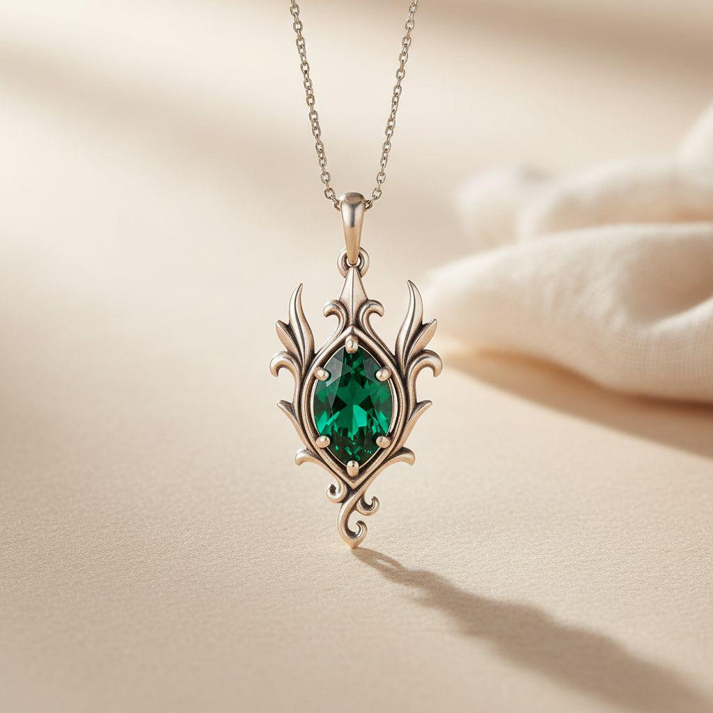 Elf Birthstone Necklace | 925 Sterling Silver for Women | Fantasy Elven Marquise Design | Personalized Birthday Gift