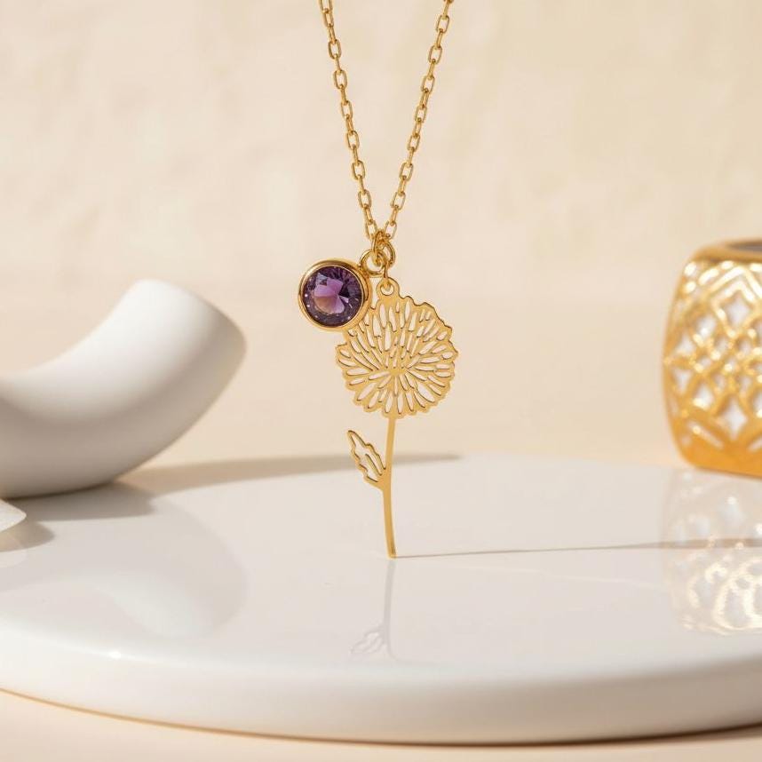 November Birth Flower Necklace | 925 Sterling Silver for Her | Chrysanthemum Floral Design | November Birthday Gift