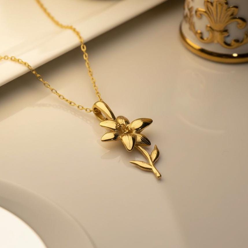 Lily Flower Necklace | 925 Sterling Silver for Women | Botanical Spring Floral Jewelry | May Birth Flower Gift