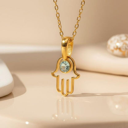 Hamsa Birthstone Necklace | 925 Sterling Silver Women | Spiritual Protection Jewelry | Birthday Gift for Her