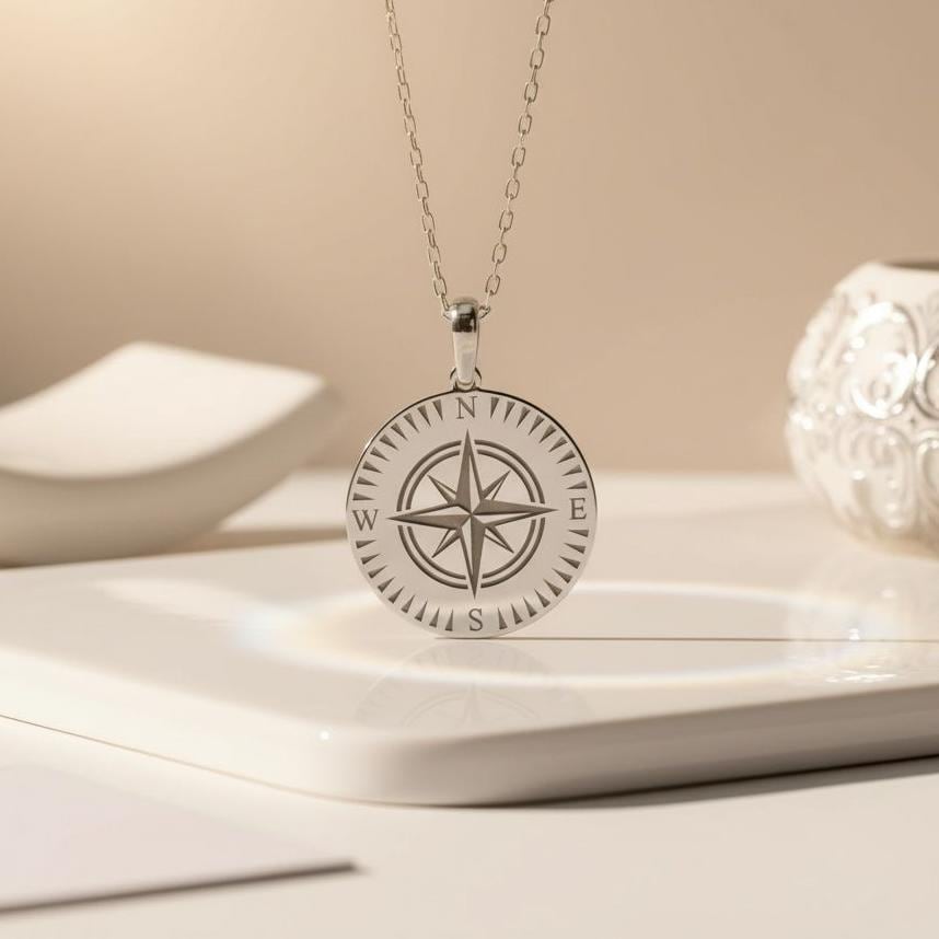 Compass Necklace | 925 Sterling Silver Unisex | Nautical Travel Symbol | Meaningful Journey Gift