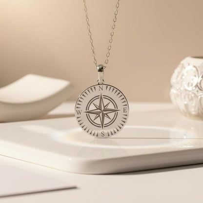 Compass Necklace | 925 Sterling Silver Unisex | Nautical Travel Symbol | Meaningful Journey Gift