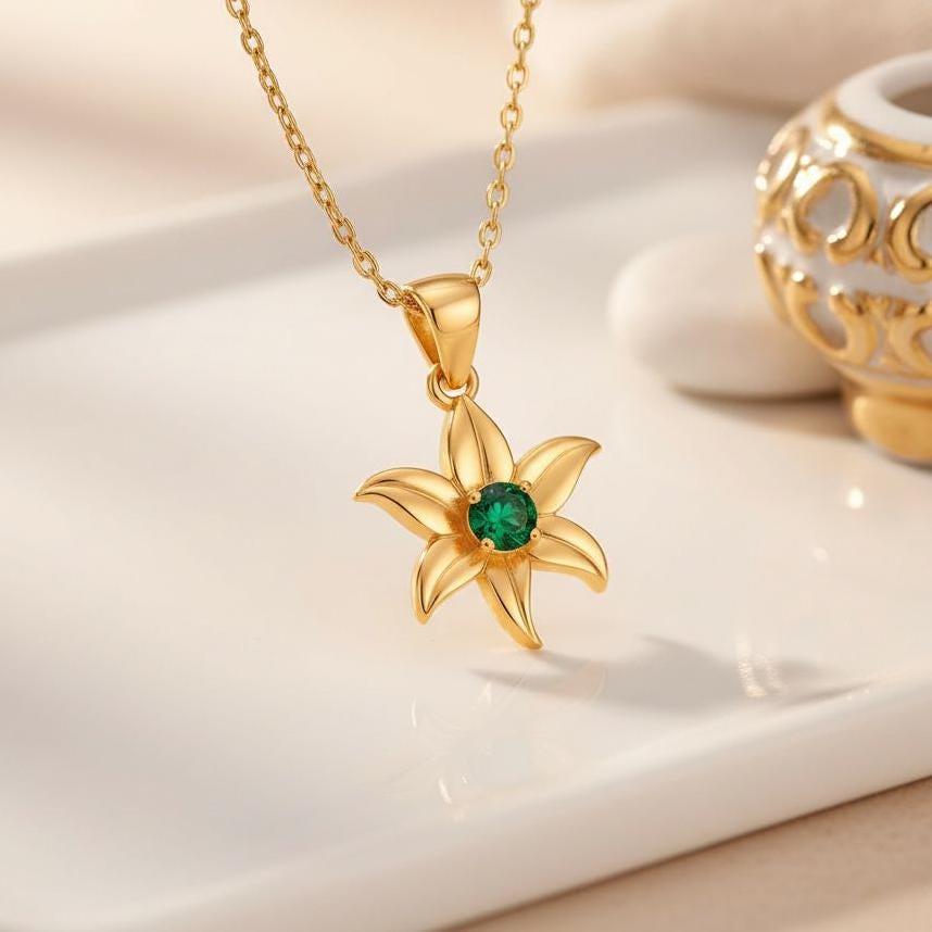 Lily Birth Flower Necklace | 925 Sterling Silver for Her | Botanical Nature Style | May Birthday Gift