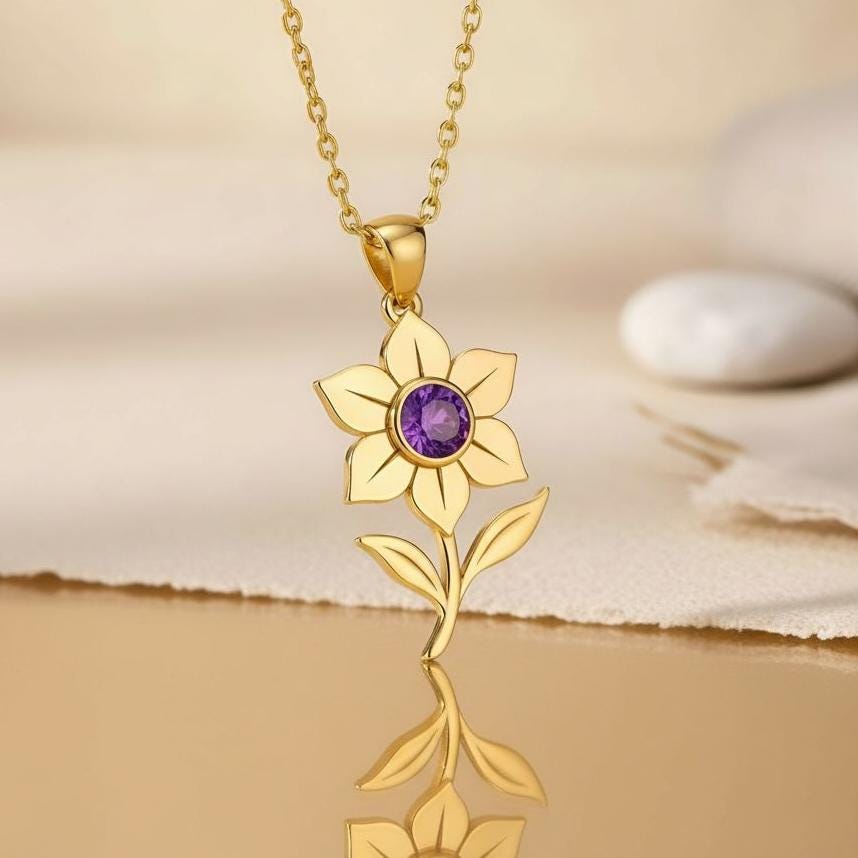 Daffodil Flower Necklace | 925 Sterling Silver | March Birth Flower Spring | Birthday and Spring Gift