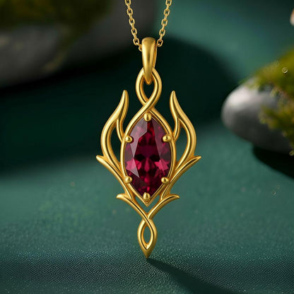 Elven Marquise Birthstone Necklace | 925 Sterling Silver | Fantasy Leaf Design | Birthday and Meaningful Gift