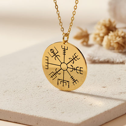 Vegvisir Compass Necklace | 925 Sterling Silver Unisex | Norse Mythology Style | Symbolic Gift for Protection