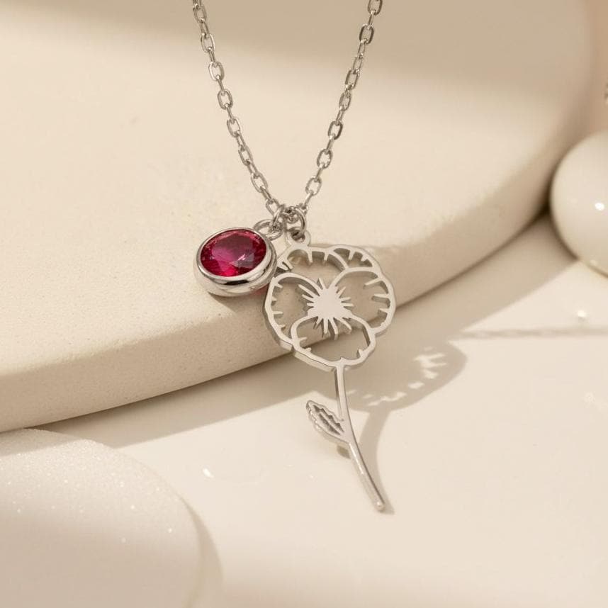 February Violet Birth Flower Necklace | 925 Sterling Silver for Women | Botanical Floral Birthstone Style | Birthday Gift for Her