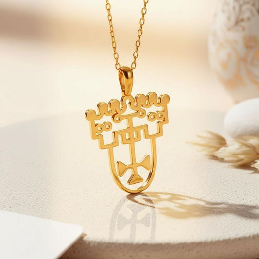 Gold Plated Silver Astaroth Sigil Necklace pendant displayed on a light surface