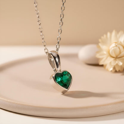 Heart Birthstone Necklace | 925 Sterling Silver for Women | Minimal Romantic Jewelry | Personalized Birthday Gift