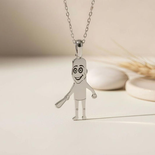 Funny Character Pendant Necklace close-up showing the smiling round-eyed figure