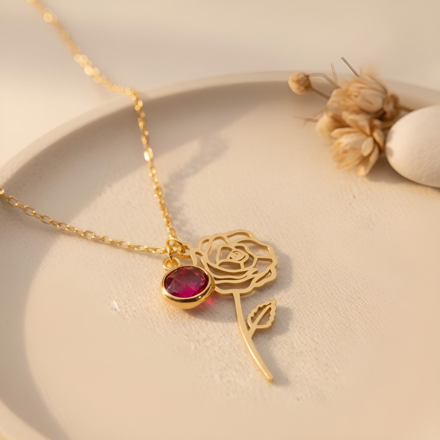 June Birth Flower & Birthstone Necklace | 925 Sterling Silver for Women | Rose Amethyst Botanical Jewelry | June Birthday Gift for Her