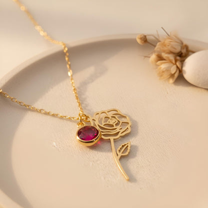 June Birth Flower & Birthstone Necklace | 925 Sterling Silver for Women | Rose Amethyst Botanical Jewelry | June Birthday Gift for Her