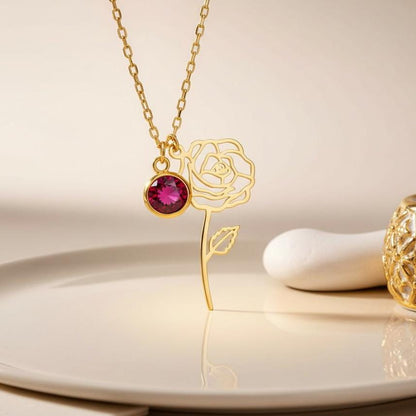 June Birth Flower & Birthstone Necklace | 925 Sterling Silver for Women | Rose Amethyst Botanical Jewelry | June Birthday Gift for Her