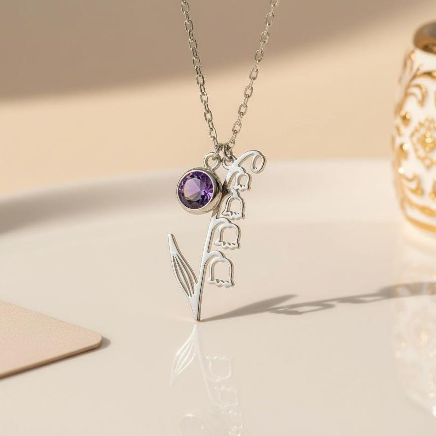 May Birth Flower Necklace | 925 Sterling Silver Women | Floral Birthstone Style | May Birthday Gift