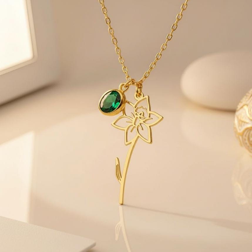 March Birth Flower Necklace | 925 Sterling Silver for Her | Daffodil Floral Design | March Birthday Gift