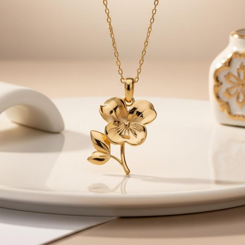 Violet Birth Flower Necklace | 925 Sterling Silver Women Jewelry | Floral February Symbol | Birthday Gift for Her