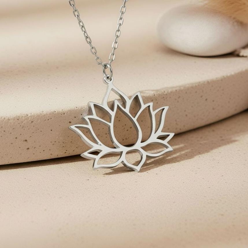 Lotus Flower Necklace | 925 Sterling Silver Jewelry | Yoga Meditation Symbol | Mindfulness Gift