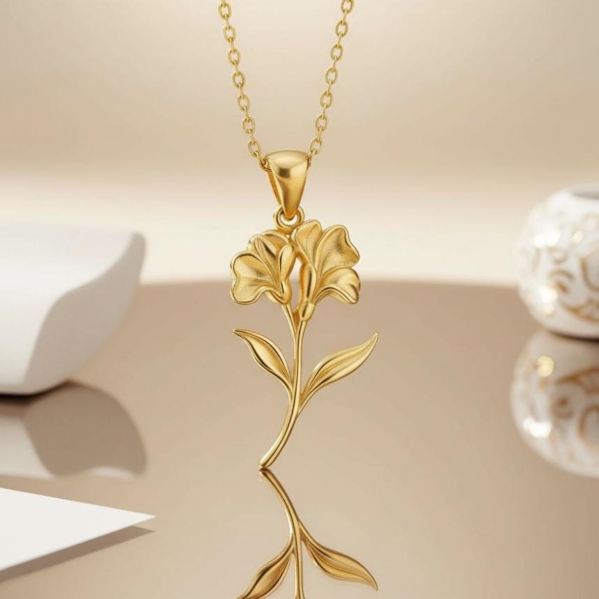 Sweet Pea Flower Pendant Necklace | 925 Sterling Silver | Botanical Floral Jewelry | April Birth Flower Gift