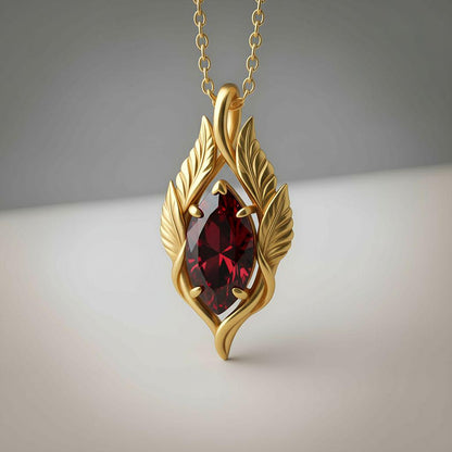 Elven Leaf Marquise Necklace | 925 Sterling Silver | Forest Elf Fantasy Jewelry | Enchanted Gift