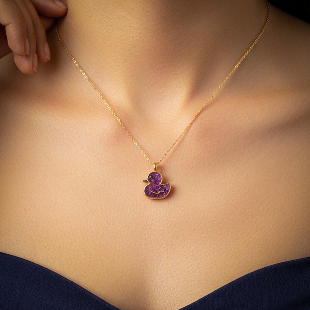 Amethyst Duck Pendant Necklace | 14K Gold Plated Sterling Silver Jewelry | Gemstone Animal Design | Handmade Gift for Women