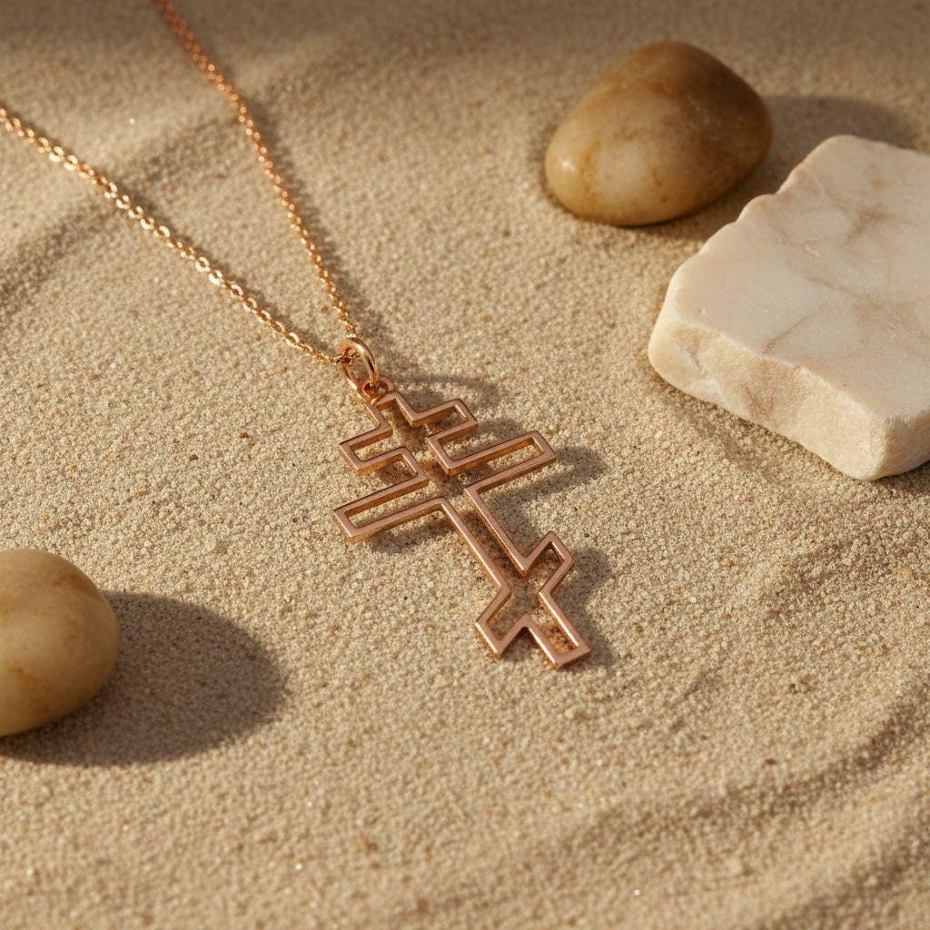 Gold Orthodox Cross Necklace | 925 Sterling Silver | Sideways Minimalist Christian Style | Meaningful Faith Gift
