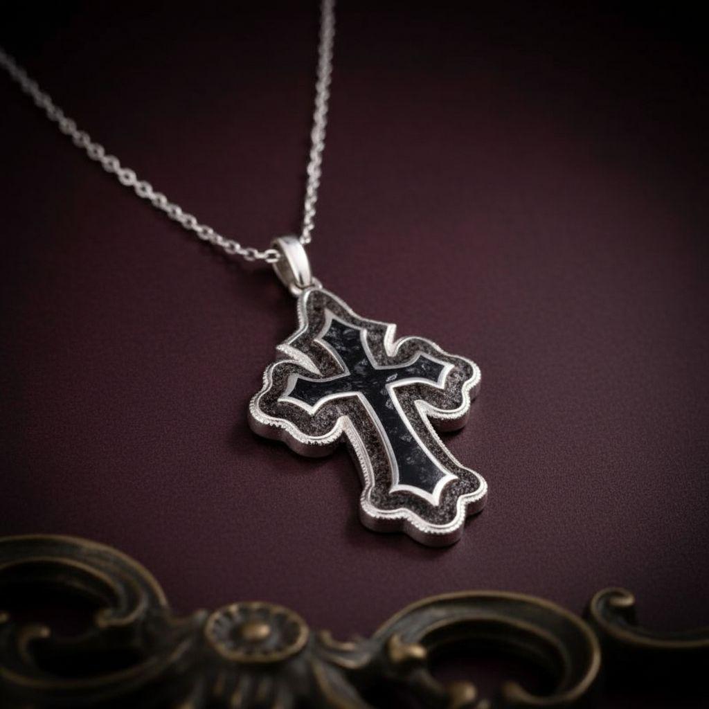 Onyx Cross Pendant Necklace | 925 Sterling Silver | Gothic Spiritual Faith Design | Meaningful Christian Gift