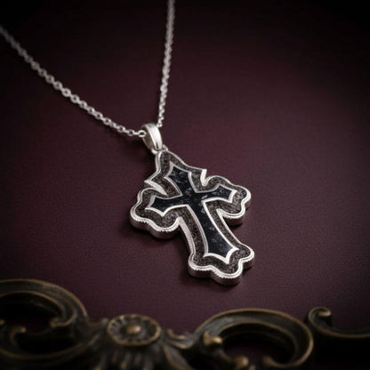 Onyx Cross Pendant Necklace | 925 Sterling Silver | Gothic Spiritual Faith Design | Meaningful Christian Gift