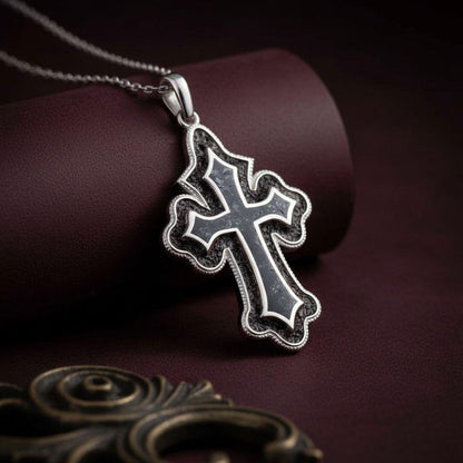 Onyx Cross Pendant Necklace | 925 Sterling Silver | Gothic Spiritual Faith Design | Meaningful Christian Gift