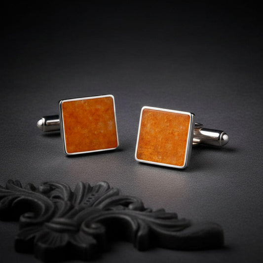 Amber Cufflinks | 925 Sterling Silver for Men | Minimalist Vintage Style | Meaningful Gift for Him