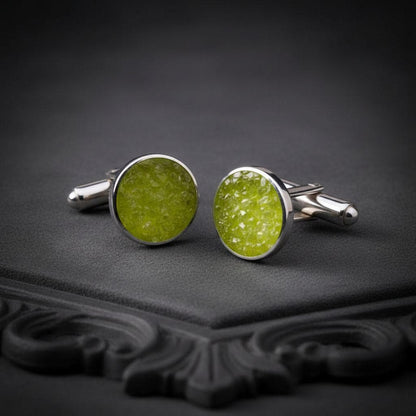 Handmade Peridot Cufflinks | 925 Sterling Silver for Men | Minimalist Nature Inspired | Meaningful Gift for Him