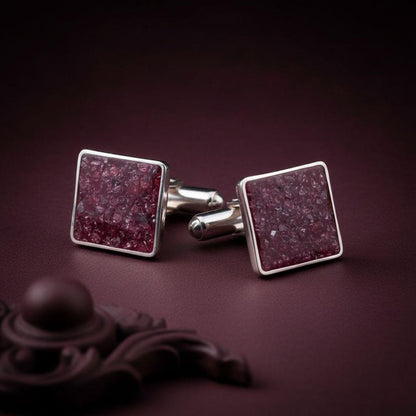 Personalized Garnet Cufflinks | 925 Sterling Silver Mens Jewelry | Luxury Gothic Minimalist Style | Anniversary and Groom Gift
