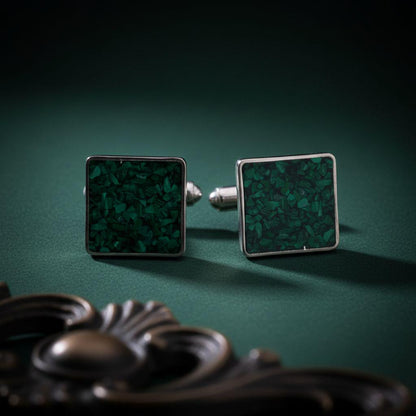 Malachite Cufflinks | 925 Sterling Silver Mens Jewelry | Minimalist Nature Inspired Design | Anniversary and Groom Gift