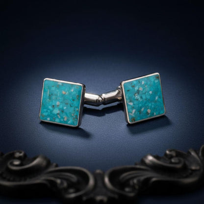 Handmade Turquoise Cufflinks | 925 Sterling Silver Mens Jewelry | Minimalist Nature Inspired Style | Anniversary and Groom Gift