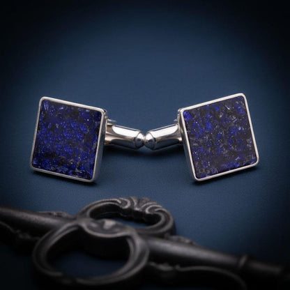 Natural Stone Cufflinks | 925 Sterling Silver Mens Jewelry | Minimalist Gothic Vintage Style | Anniversary and Groom Gift