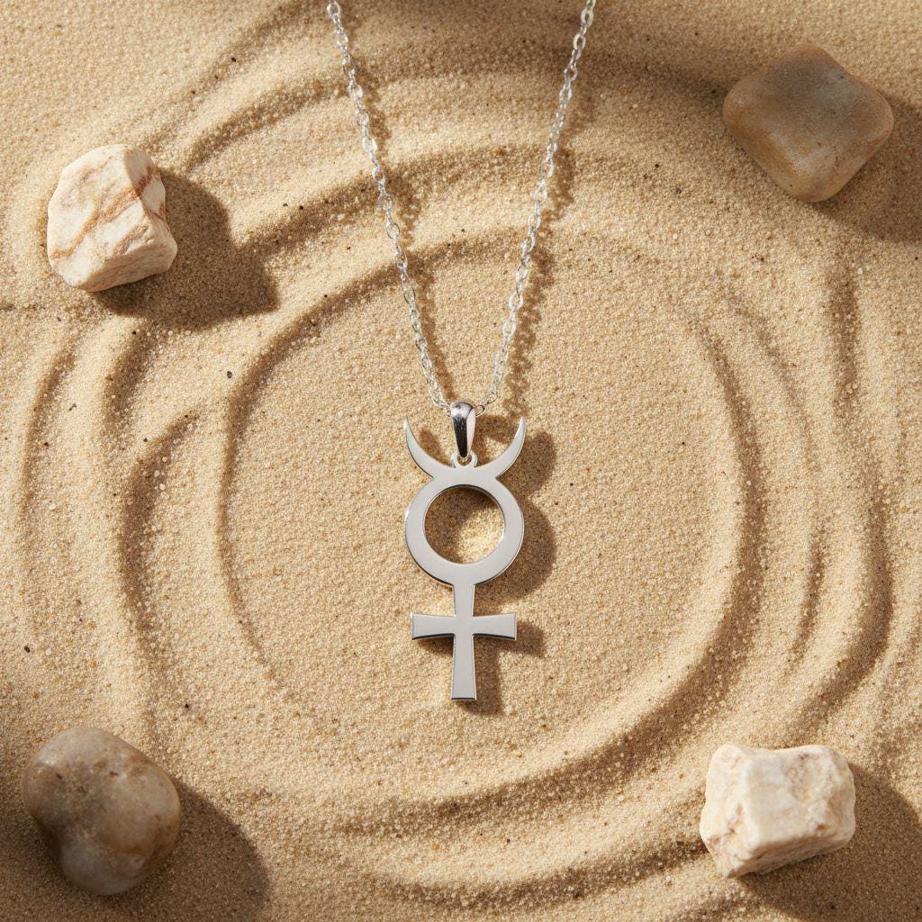 Antimony Symbol Necklace | 925 Sterling Silver Pendant | Alchemy Spiritual Minimalist | Meaningful Gothic Gift