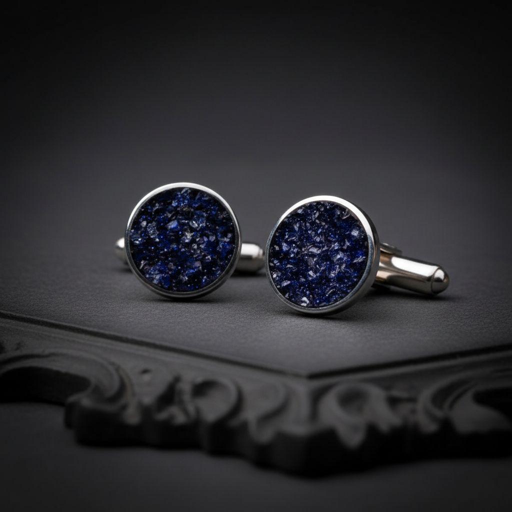 Natural Stone Inlay Cufflinks | 925 Sterling Silver Mens Jewelry | Minimalist Gothic Celestial Style | Anniversary and Groom Gift