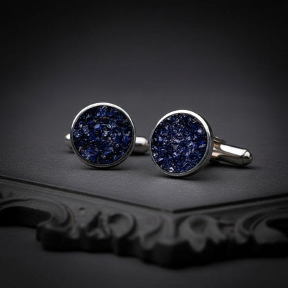Natural Stone Inlay Cufflinks | 925 Sterling Silver Mens Jewelry | Minimalist Gothic Celestial Style | Anniversary and Groom Gift
